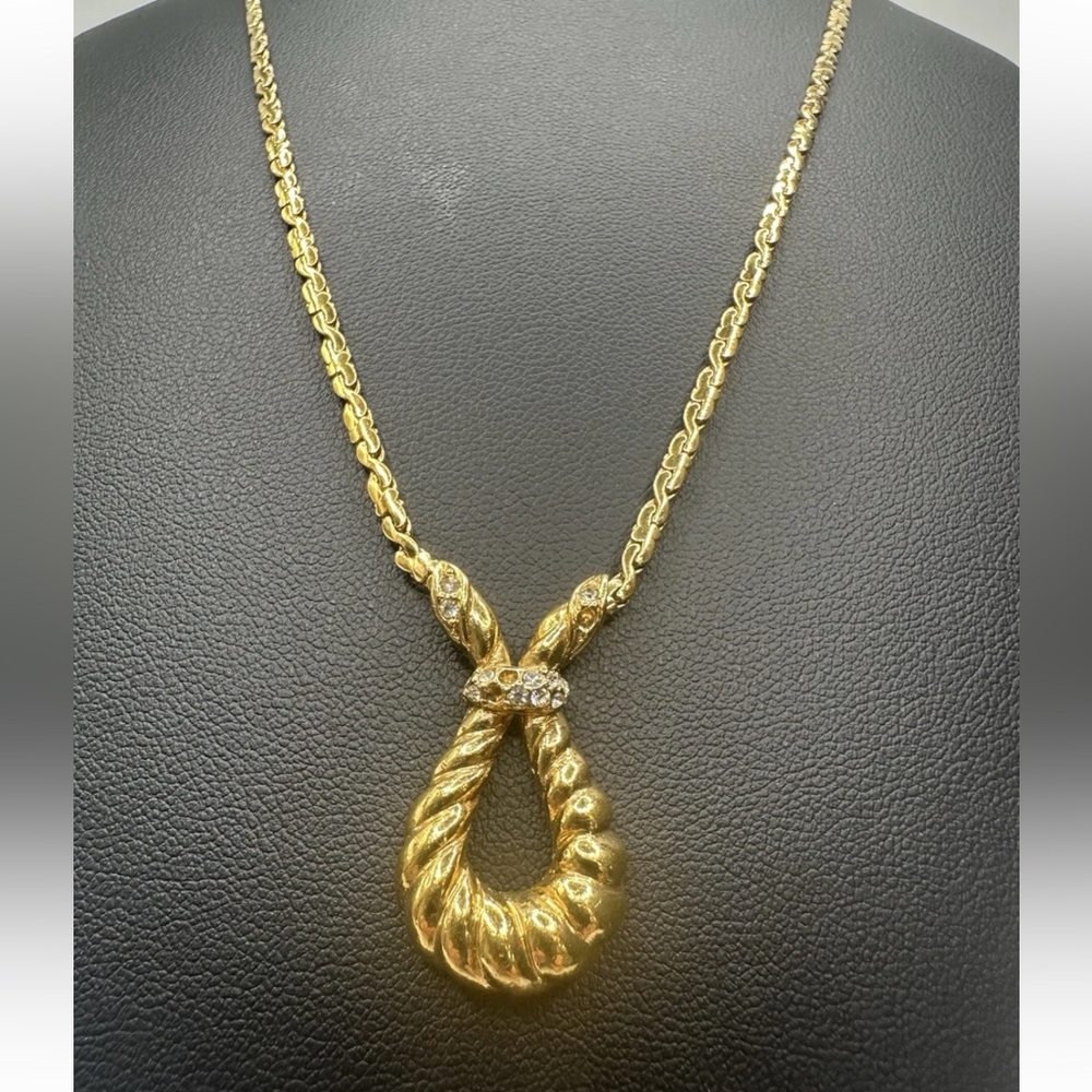 Vintage Attwood & Sawyer A&S Gold Tone Rope Pendant Necklace Rhinestone UK FLAWS